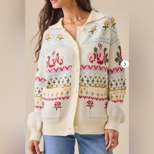 Altar’d State Floral Patterned Cream Sweater Medium